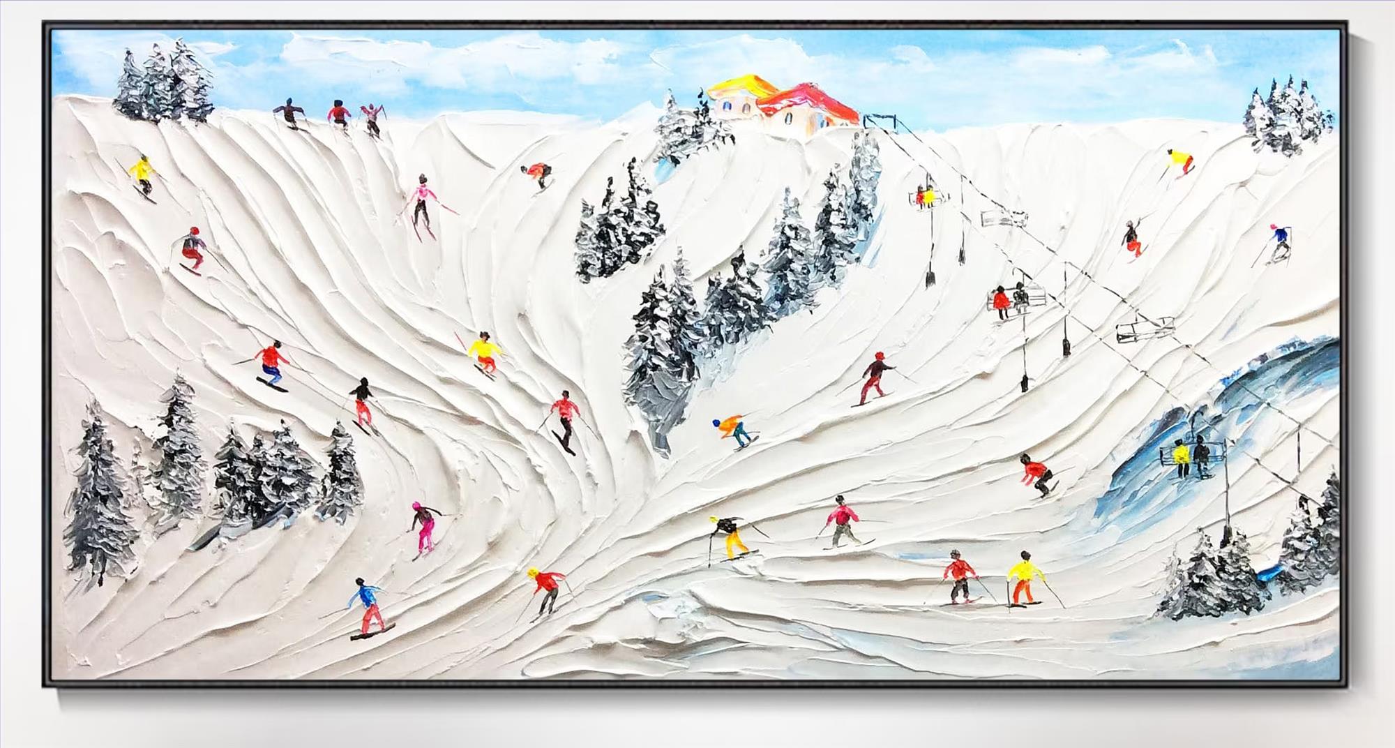 雪の山のスキーヤー ウォールアート スポーツ ホワイト スノー スキー 部屋の装飾 by Knife 15油絵
